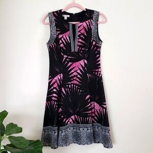 Established 1962 pink black palm leaf sleeveless dress, women's size 6